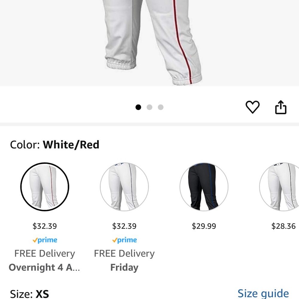 EASTON PROWESS Softball Pant. White with red piping..